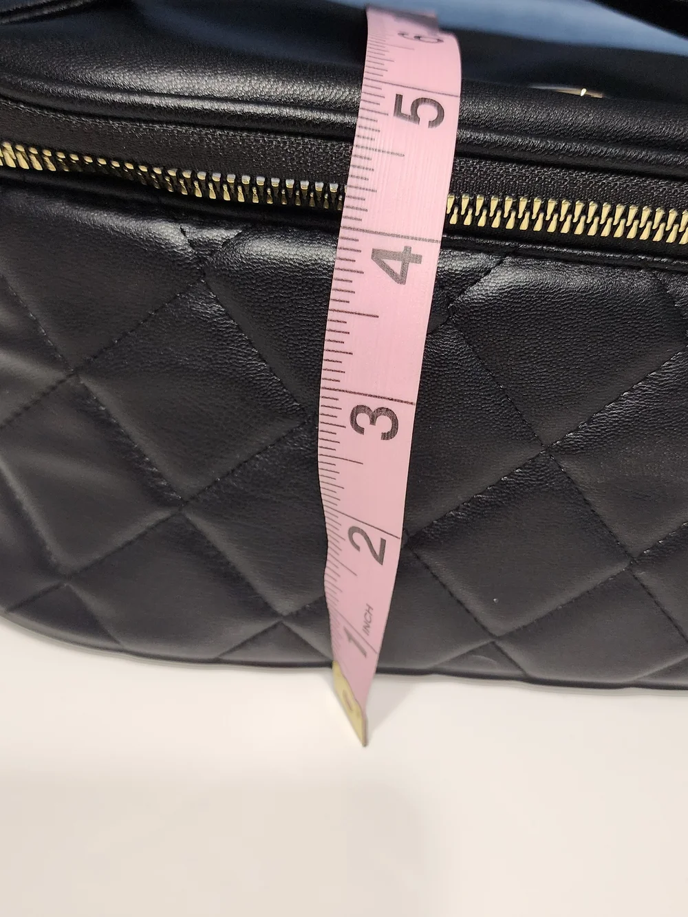 Quilted Black Leatherette Vanity Case with Gold Hardware - Picture 11 of 12